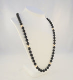 Long Dramatic Vintage Hand Knotted 14K Solid Yellow Gold Faceted Beveled Mirror Ball & Round Black Onyx Beaded Strand Necklace 11mm Circa 1960's - 70's Long 33 5/8"