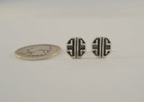 Unusual Vintage 1980's New Old Stock Sterling Silver High Relief Carved Textured & Oxidized 11mm Southwestern Tribal Design Geometric Stud Pierced Earrings