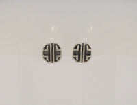 Unusual Vintage 1980's New Old Stock Sterling Silver High Relief Carved Textured & Oxidized 11mm Southwestern Tribal Design Geometric Stud Pierced Earrings