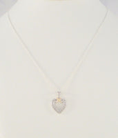 Signed Vintage Sterling Silver &  Sparkly Channel Set Cubic Zirconia Open Heart Pendant Necklace w/ Yellow Gold Vermeil Wrap Accent 18.75" CZ