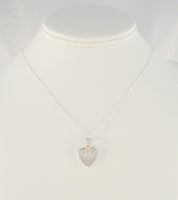 Signed Vintage Sterling Silver &  Sparkly Channel Set Cubic Zirconia Open Heart Pendant Necklace w/ Yellow Gold Vermeil Wrap Accent 18.75" CZ