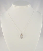 Signed Vintage Sterling Silver &  Sparkly Channel Set Cubic Zirconia Open Heart Pendant Necklace w/ Yellow Gold Vermeil Wrap Accent 18.75" CZ