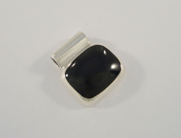 Large Vintage Modernist Sterling Silver & Bezel Set Black Onyx Slider Pendant