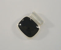 Large Vintage Modernist Sterling Silver & Bezel Set Black Onyx Slider Pendant