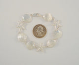 Detailed Signed Vintage Sterling Silver 17.5mm Wide Carved Dimensional Seashells & Starfish Link Bracelet 7.5"