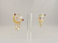 Bold Unusual Signed Vintage Sterling Silver w/ Gold Vermeil Amethyst & Clear Gems Abstract Modernist Dimensional Pierced Earrings