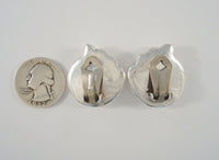 Large 28.57mm Handcrafted Vintage Sterling Silver Streamlined Curvy Art Deco Circles and Waves Clip On Earrings