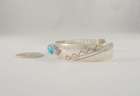 Handcrafted Signed Vintage Native American Hand Stamped Sterling Silver & Sleeping Beauty Turquoise Navajo Cuff Bracelet w/ Southwest Bead Details