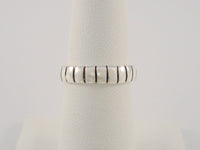 Unusual Bold Vintage 1908's New Old Stock Sterling Silver Carved & Oxidized Vertical Stripes Lines 4.8mm Wide Band Thick Ring NOS New Heavy