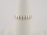 Unusual Bold Vintage 1908's New Old Stock Sterling Silver Carved & Oxidized Vertical Stripes Lines 4.8mm Wide Band Thick Ring NOS New Heavy