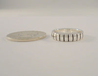 Unusual Bold Vintage 1908's New Old Stock Sterling Silver Carved & Oxidized Vertical Stripes Lines 4.8mm Wide Band Thick Ring NOS New Heavy