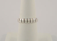 Unusual Bold Vintage 1908's New Old Stock Sterling Silver Carved & Oxidized Vertical Stripes Lines 4.8mm Wide Band Thick Ring NOS New Heavy