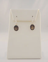 Long Sparkly Vintage Sterling Silver & Faceted Oval Smoky Topaz Hook Dangle Earrings 1.25" Smokey