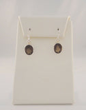 Long Sparkly Vintage Sterling Silver & Faceted Oval Smoky Topaz Hook Dangle Earrings 1.25" Smokey