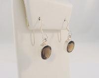 Long Sparkly Vintage Sterling Silver & Faceted Oval Smoky Topaz Hook Dangle Earrings 1.25" Smokey