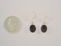 Long Sparkly Vintage Sterling Silver & Faceted Oval Smoky Topaz Hook Dangle Earrings 1.25" Smokey