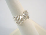 Big Chunky Vintage Sterling Silver 11mm Wide Fluted & Cinched Dimensional Modernist Band Ring Size 7.5