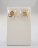 Unusual Handcrafted Artisan Signed Vintage Modernist Textured Sterling Silver & Golden Butterscotch Cabochon Gemstone Raked Square Pierced Earrings