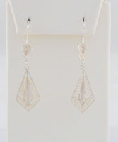 Large Vintage Handcrafted Long Vintage Sterling Silver Detailed Fine Filigree Drop Dangle Earrings