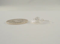 Signed Vintage Sterling Silver Fluted Fancy Open Scrollwork Carved Dimensional Heart Dangle Hook Earrings
