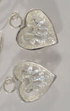 Signed Vintage Sterling Silver Fluted Fancy Open Scrollwork Carved Dimensional Heart Dangle Hook Earrings
