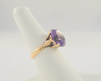 Highly Detailed Antique Victorian14K Solid Rose Gold Ring set w/ a Huge 8.5 CT Round Natural Amethyst Size 7