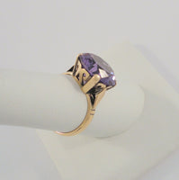 Highly Detailed Antique Victorian14K Solid Rose Gold Ring set w/ a Huge 8.5 CT Round Natural Amethyst Size 7