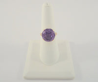 Highly Detailed Antique Victorian14K Solid Rose Gold Ring set w/ a Huge 8.5 CT Round Natural Amethyst Size 7