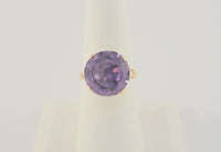 Highly Detailed Antique Victorian14K Solid Rose Gold Ring set w/ a Huge 8.5 CT Round Natural Amethyst Size 7