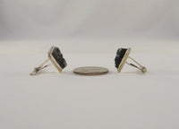 Large Vintage Handcrafted Signed Mexican Sterling Silver & Carved Black Onyx Mayan Mask Cufflinks w/ Rope Edge Detailing Cuff Links