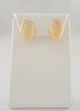 Large Signed Vintage Solid 14K Yellow Gold Puffy Fluted Oval Shell Look Diagonal Stripe Omega Clip-On Earrings 22mm