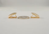 Large Signed Vintage Solid 14K Yellow Gold Puffy Fluted Oval Shell Look Diagonal Stripe Omega Clip-On Earrings 22mm