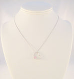 Large Sparkly Signed Vintage Sterling Silver & Prong Set Pink Gemstone Curvy Dimensional Modern Open Heart Floating Pendant Necklace 18"