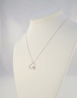 Large Sparkly Signed Vintage Sterling Silver & Prong Set Pink Gemstone Curvy Dimensional Modern Open Heart Floating Pendant Necklace 18"