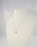 Large Sparkly Signed Vintage Sterling Silver & Prong Set Pink Gemstone Curvy Dimensional Modern Open Heart Floating Pendant Necklace 18"