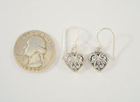 Long Signed Detailed Vintage Sterling Silver Carved Oxidized Cutaway Scrollwork Puffy Heart Hook Dangle Earrings