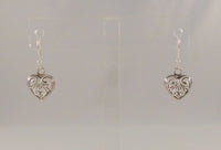 Long Signed Detailed Vintage Sterling Silver Carved Oxidized Cutaway Scrollwork Puffy Heart Hook Dangle Earrings