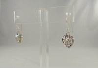 Long Signed Detailed Vintage Sterling Silver Carved Oxidized Cutaway Scrollwork Puffy Heart Hook Dangle Earrings