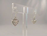 Long Signed Detailed Vintage Sterling Silver Carved Oxidized Cutaway Scrollwork Puffy Heart Hook Dangle Earrings