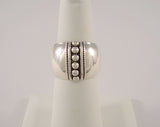 Large Vintage Handmade Sterling Silver 14.5mm Wide Applied Rope Braid and Caviar Bead Vertical Stripe Band Ring Size 6