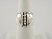 Large Vintage Handmade Sterling Silver 14.5mm Wide Applied Rope Braid and Caviar Bead Vertical Stripe Band Ring Size 6