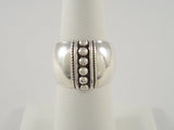 Large Vintage Handmade Sterling Silver 14.5mm Wide Applied Rope Braid and Caviar Bead Vertical Stripe Band Ring Size 6