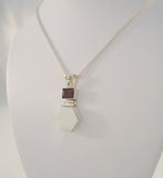 Chunky Unusual Vintage Sterling Silver Geometric Mother of Pearl & Garnet Pendant Necklace 18 - 20" Adjustable Length