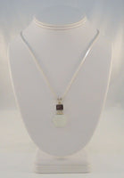 Chunky Unusual Vintage Sterling Silver Geometric Mother of Pearl & Garnet Pendant Necklace 18 - 20" Adjustable Length