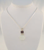 Chunky Unusual Vintage Sterling Silver Geometric Mother of Pearl & Garnet Pendant Necklace 18 - 20" Adjustable Length