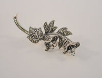 Large Detailed Vintage Signed Judith Jack Sterling Silver & Marcasite Dimensional Leafy Floral Pin or Brooch w/ Clear Gem Accents Flowers