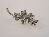 Large Detailed Vintage Signed Judith Jack Sterling Silver & Marcasite Dimensional Leafy Floral Pin or Brooch w/ Clear Gem Accents Flowers