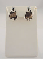 Large Unusual Vintage Mid-Century Modernist Brutalist Sterling Silver & Patterned Stone Screwback Earrings