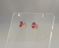 Sparkly Vintage 14K Solid Yellow Gold w/ 1.3 CTW Faceted Oval Natural Ruby 6.25 x 5 mm Oval Stud Pierced Earrings