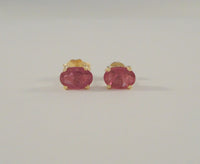 Sparkly Vintage 14K Solid Yellow Gold w/ 1.3 CTW Faceted Oval Natural Ruby 6.25 x 5 mm Oval Stud Pierced Earrings